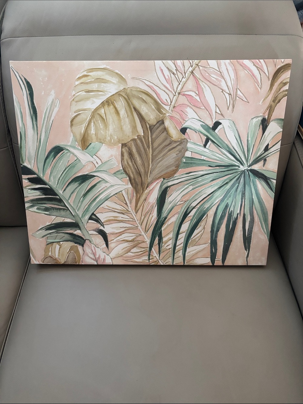 Source Unknown Tropical Palm Leaf Canvas - Pink, Green & Gold